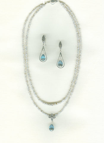 Custom Keshi pearl & Blue Topaz necklace set