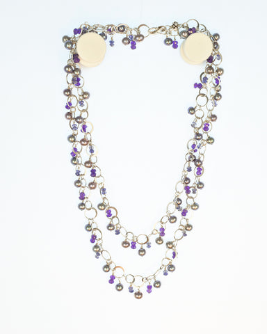 Amethyst, Iolite & Pearl Sterling Silver Necklace