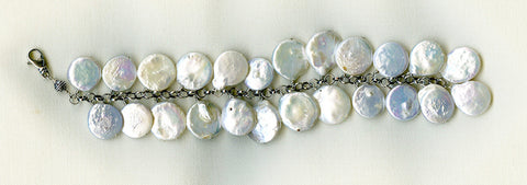 Sterling Silver Large Coin Pearl Bracelet