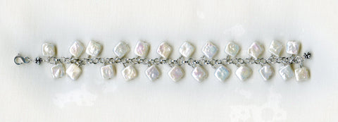 Square coin Pearl Sterling Silver Bracelet