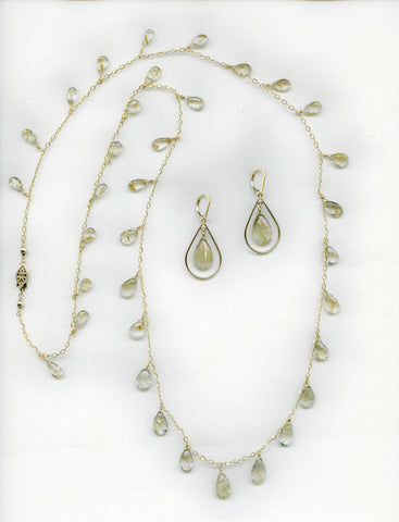 Custom Bride's Rehearsal Dinner Necklace & Earrings of Rutilated Gold Quartz
