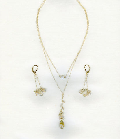 Custom Bridesmaid necklaces & earrings of Rutilated Gold Quartz & Swarovski crystals