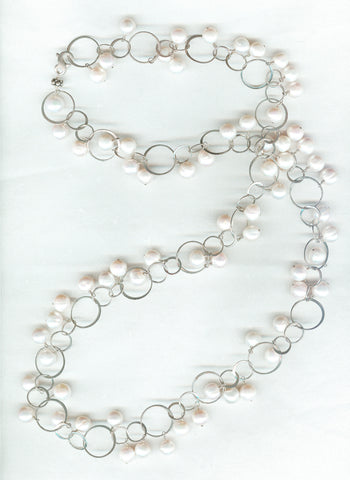 Custom Sterling Silver Long Chain & Pearl necklace