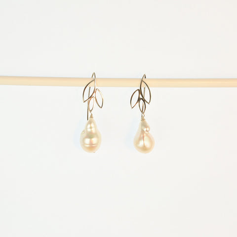Sterling Silver Leaf Baroque Pearl Earrings