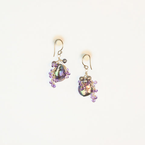 Amethyst & Drop Pearl Earrings