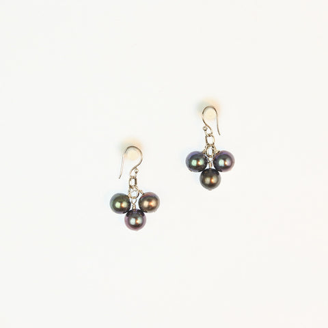 Triple Pearl Earrings Peacock