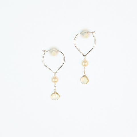 Loop Earrings with Champagne Quartz & Pearls