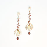 Sterling Silver drop with Garnets & Champagne Quartz Earrings
