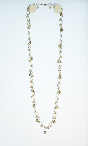 Sterling Silver chain Necklace with Whiskey Quartz & Pearls