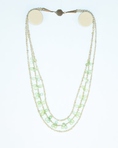 Prehnite & Keshi Pearl triple strand necklace
