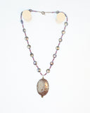 Garnet, Iolite & Pearl with Mother-of-Pearl Drop Necklace