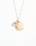Square Coin Pearl with Quartz & SS Drop Long Necklace