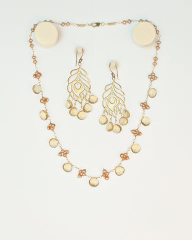 SET: Champagne Quartz & Pearl GF Necklace & Earrings