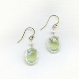 Prehnite & pearl earrings