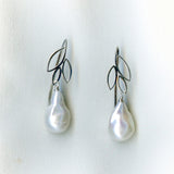 Sterling Silver Leaf Baroque Pearl Earrings