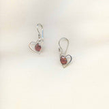 Garnet open Silver heart Earrings