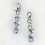 Amethyst & Pearl Sterling Silver Chain Earrings