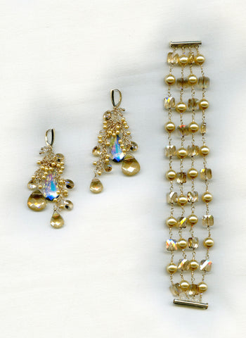 Custom Swarovski Pearl & Crystal Bracelet & Earrings