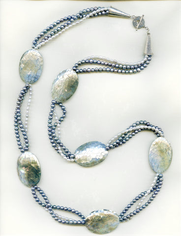 Mother-of-Pearl and Blue & White Pearl Necklace