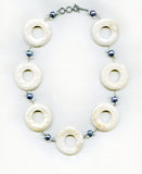 Mother-of-Pearl Circle Bead and Pearl Necklace