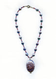 Garnet, Iolite & Pearl with Mother-of-Pearl Drop Necklace
