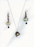 Sterling Silver drop, Garnet & Champagne Quartz Necklace